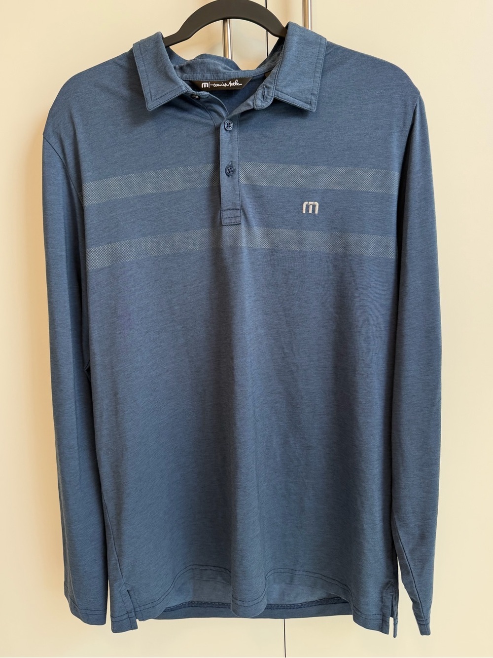 TravisMathew Long Sleeve Golf Polo Shirt Blue Performance Stretch Size L
